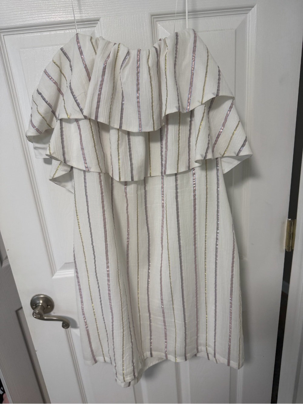 Charles Henry White Dress with Gold and Pink Metallic Stripes